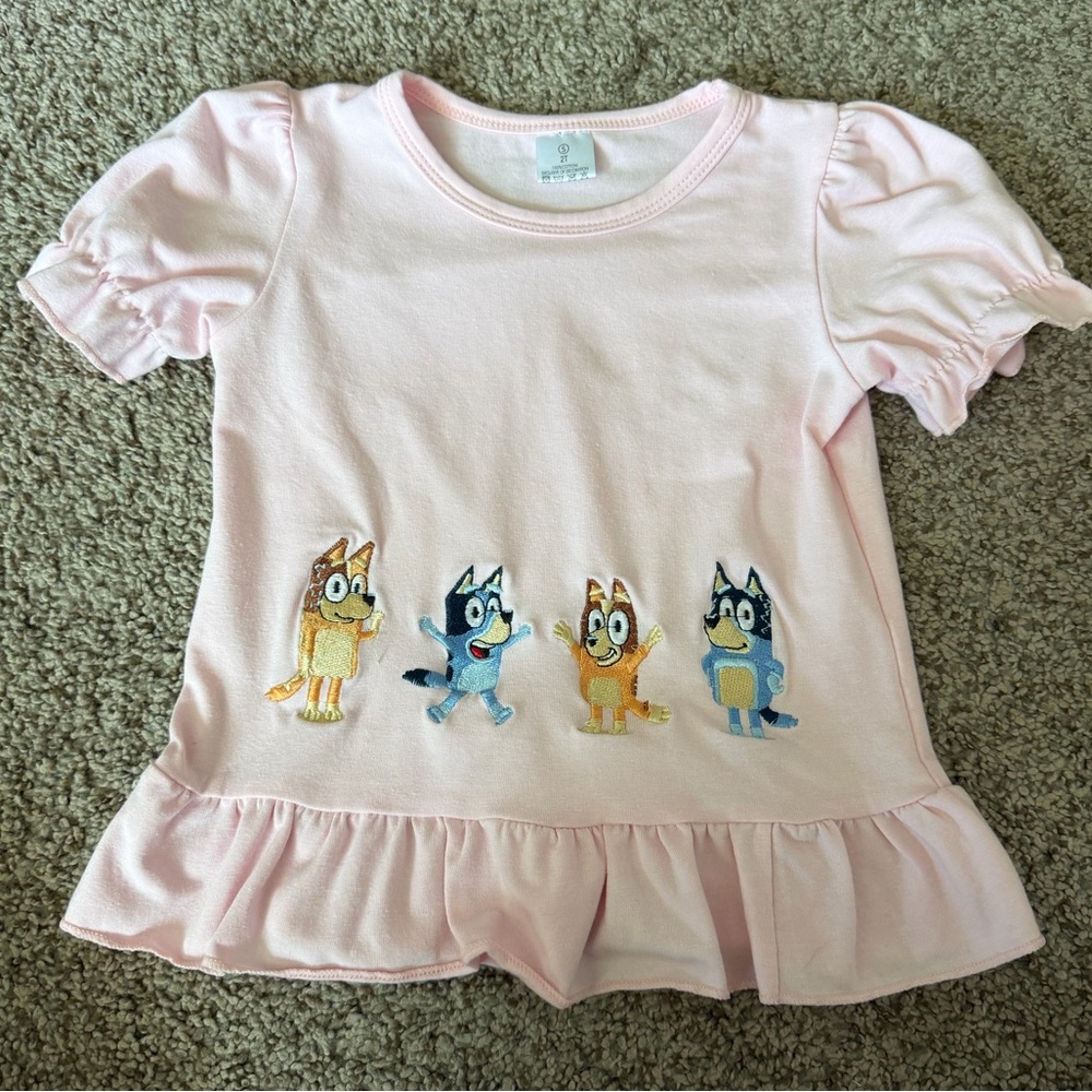 Girls Pink Character bluey and bingo peplum Shirt